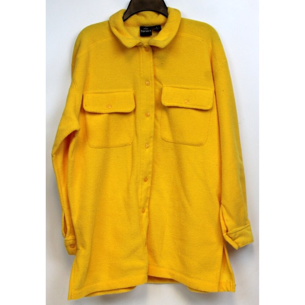 Stefano Basics Yellow Fleece Button up Shirt Jacket Women Med Winter Pockets